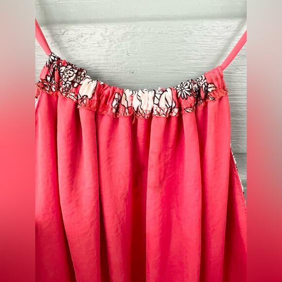 Free People Fresh Fields Pleated Jumpsuit Orange white floral crinkle flutter L - Picture 9 of 16